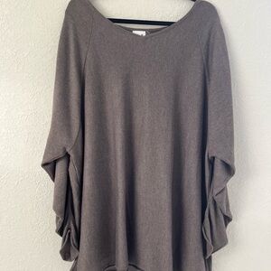 PLANET by Lauren OS Brown Gray 60% Cotton 40% Tercel Long Sleeves Ruched Slits